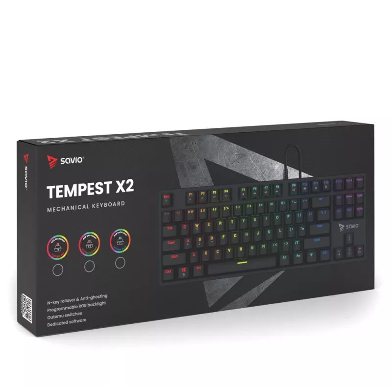 Mechaninė klaviatūra Savio RGB Tempest X2 Outemu Brown