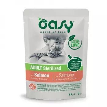 Oasy gabaliukai padaže Suaugęs Sterilizuotas Lašiša 85g