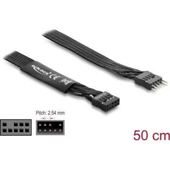 Lygiagretusis kabelis DELOCK 86055, 1 x 9 kontaktų į 1 x 9 kontaktų, juodas, 0,5 m