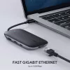 USB-C stotelė nešiojamam kompiuteriui AUKEY CB-C71 — 3x USB‑C (USB 3.2 Gen1), HDMI, RJ‑45, MicroSD, USB PD 100W, 0,15 m kabelis, juoda