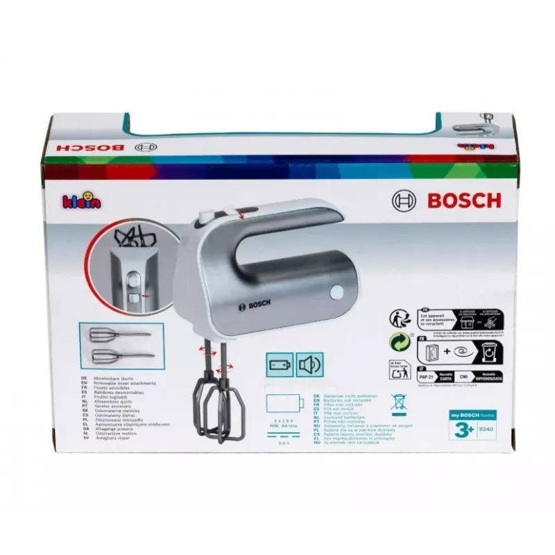Žaislinis rankinis maišytuvas KLEIN Mixer Bosch 9240 Sidabrinis – vaikiškas buitinis prietaisas vaidmenų žaidimams