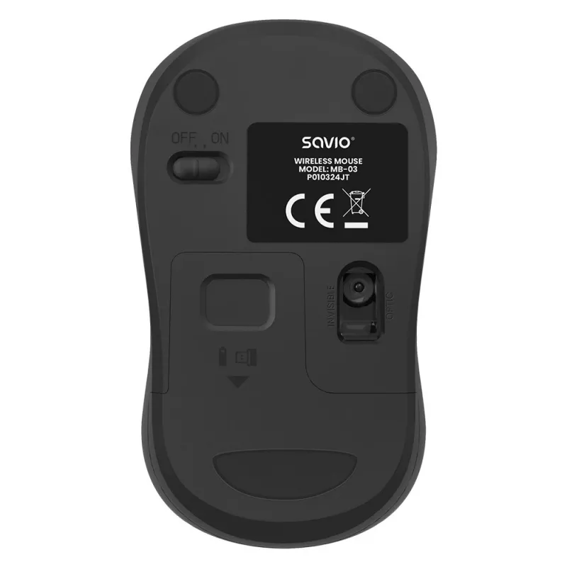 Belaidė pelė SAVIO MB-03, Bluetooth sąsaja, 1000 DPI, baterija AA, 99×60×39 mm, 51 g, imtuvas komplekte