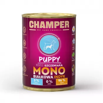 CHAMPER Puppy Monoprotein Turkey šlapias šunų ėdalas - 400 g
