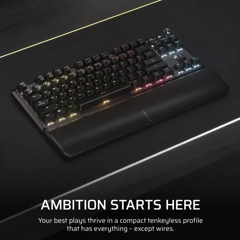Corsair K70 CORE TKL belaidė mechaninė klaviatūra Gaming USB + RF Wireless + Bluetooth QWERTZ vokiška juoda