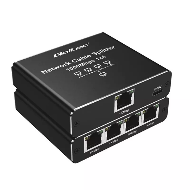 Ethernet mini jungiklis QOLTEC 52293 1x4 RJ45, 1 įėjimas 4 išėjimai, nevaldomas tinklo skirstytuvas