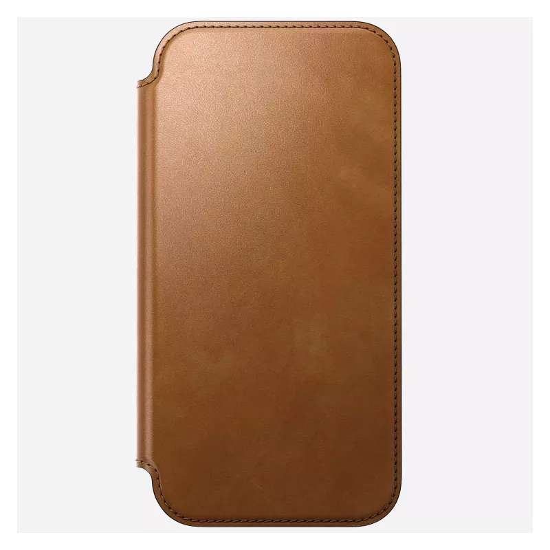 Nomad Modern Leather Folio dėklas iPhone 17 Pro Max – Tan (rudas), tinka iki 17,5 cm (6,9 colio) ekranui, 4 kortelių kišenės