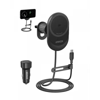 Belaidis magnetinis automobilinis kroviklis Anker MagGo 15W – 15W Qi greitasis krovimas išmaniesiems telefonams, juodas