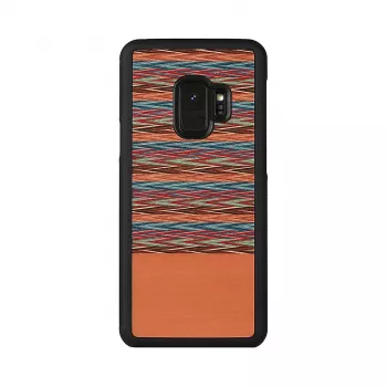 Apsauginis dėklas Samsung Galaxy S9 su natūralios medienos nugarėle, rudas languotas raštas su juodu apvadu