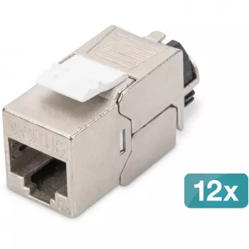 Keystone modulis DIGITUS CAT 6A ekranuotas su išmaniu kabelių tvarkytuvu, plokščias RJ-45, 14,5×34,5×21 mm — 12 vnt.