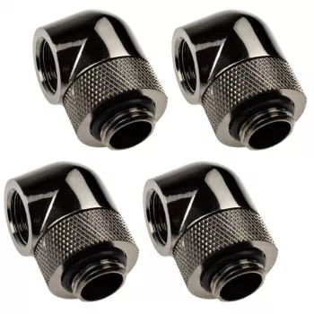 XSPC 90° adapteris G1/4 colio AG į G1/4 colio IG, sukamasis, juodas chromas, 4 vnt. rinkinys