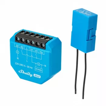 Dviejų kanalų DIN bėgio relės modulis Shelly 2L Gen3, Wi‑Fi/Bluetooth, 220–240V AC, 50Hz, plastikinis korpusas