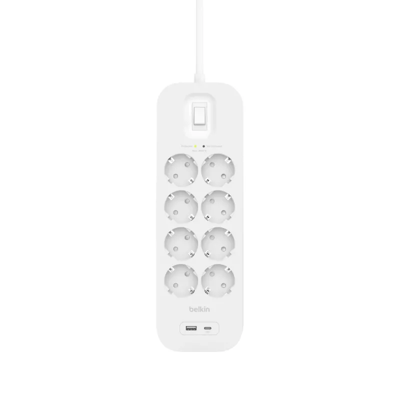Belkin SurgePlus 8x Schuko 1xUSB-A 1xUSB-C 900J 2m apsauginis įtampos filtras