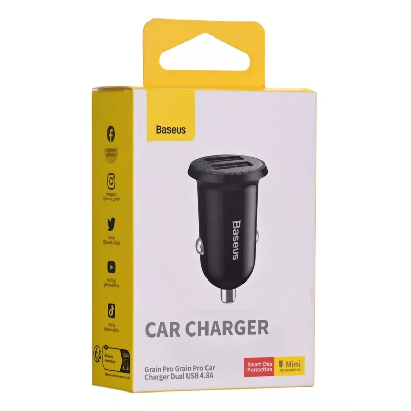 Automobilinis įkroviklis Baseus Gain Pro Universal Black — 2× USB 2.0, 2,4 A vienam prievadui, įėjimas 12–24 V, 5 V išėjimas