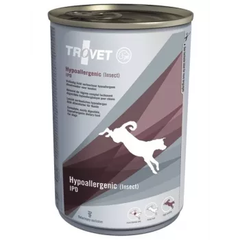 Veterinarinis dietinis šuo ėdalas TROVET Hypoallergenic Insect IPD Puppy Food 400 g – vabzdžių formulė, baltymai 7%, riebalai 6%, drėgmė 78%