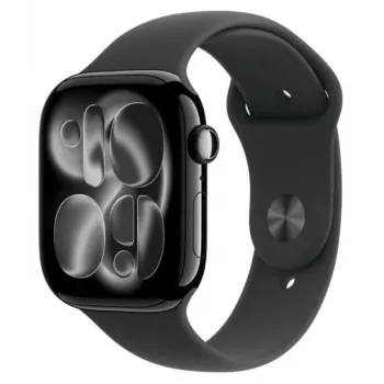 Apple Watch Series 11 GPS 46mm Jet Black Aliuminio korpusas su juodu sportiniu dirželiu M/L