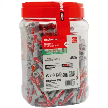 fischer Sieninis kaištis DUOPOWER 8x40 BigBox šviesiai pilkas/raudonas 450 vnt. uždaroma pakuotė (570549)