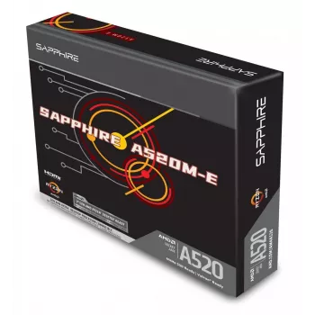 Sapphire A520M-E Micro ATX pagrindinė plokštė, Socket AM4, AMD A520, 2x DDR4 DIMM, max 64 GB, PCIe 3.0 x16/x1, SATA III, Gigabit LAN