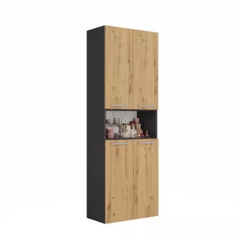 Vonios spintelė Top e Shop NEL 1K DK ANT/ART KP — grafito/ąžuolo, laisvai pastatoma, 5 lentynos, 600×300×1740 mm