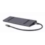 Dokavimo stotelė nešiojamam kompiuteriui Gembird A-CM-COMBO9-02 USB 3.2 Gen 1 Type-C, HDMI, VGA, 3×USB-A, Gigabit Ethernet, 87W PD, Pilka
