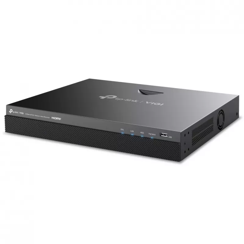 Tinklinis vaizdo registratorius TP-Link VIGI NVR2008H-8MP-2TB — 8 kanalų, 4K (3840×2160), 2 TB SATA HDD, 9× RJ-45, juodas