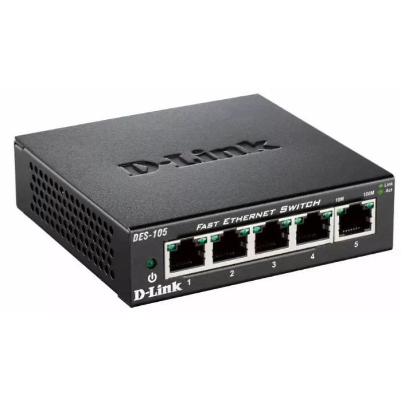 D-Link DES-105 nevaldomas L2 jungiklis, 5x Fast Ethernet, metalinis korpusas