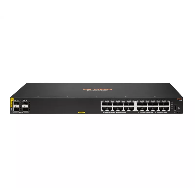 HPE Aruba Networking CX 6100 24G Class4 PoE 4SFP+ 370W valdomas L3 gigabitinis eterneto (10/100/1000) maitinimas per Ethernet (PoE) 1U juodas