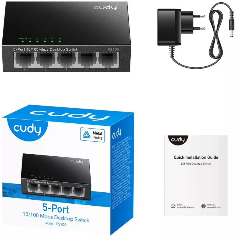 Nevaldomas jungiklis Cudy FS105 5 prievadai Fast Ethernet 10/100 juodas