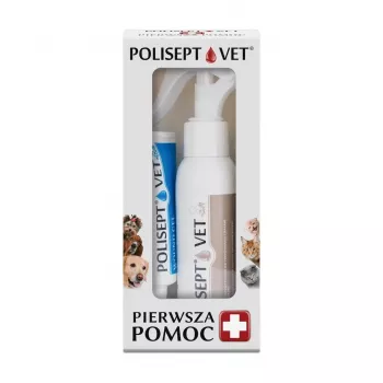 Veterinarinis pirmosios pagalbos rinkinys JM Sante Polisept Vet šunims ir katėms – žaizdų priežiūros tepalų rinkinys, 150 g, kartoninė pakuotė