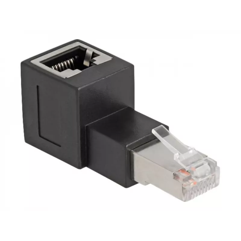 DeLOCK RJ45 kištukas į RJ45 lizdą adapteris Cat.6A 90° į viršų kampu juodas