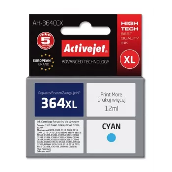 Suderinama kasetė ActiveJet AH-364CCX Cyan, didelės talpos (XL), 12 ml, dažų pagrindu, HP 364XL CB323EE pakaitalas