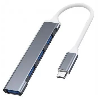 USB šakotuvas VAKOSS TC-4125X — 1× USB 3.0 Type-A, 3× USB 2.0 Type-A, sąsaja: USB Type-C, sidabrinis