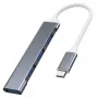 USB šakotuvas VAKOSS TC-4125X — 1× USB 3.0 Type-A, 3× USB 2.0 Type-A, sąsaja: USB Type-C, sidabrinis