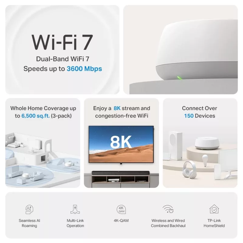 TP-Link Deco BE22 (2 vnt.) belaidis tinklo rinkinys Wi-Fi 7 (802.11be) 2,4 GHz / 5 GHz, balta spalva