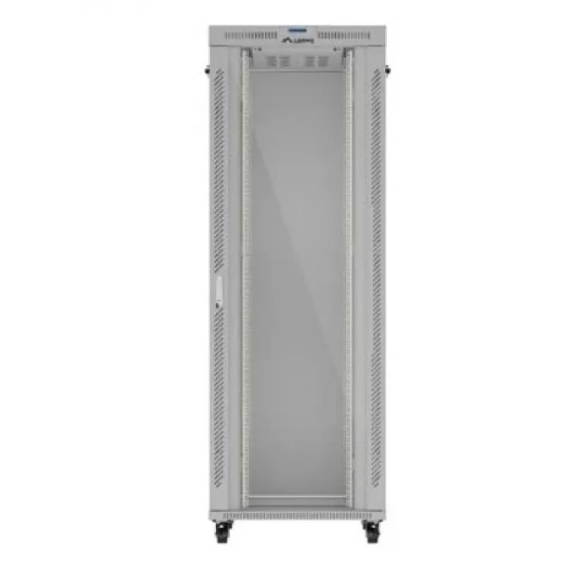 Stovimas serverinis spintos korpusas LANBERG FF01-8047-12SL 47U 800x1000 mm pilkas su priekinėmis ir galinėmis stiklinėmis durimis bei LCD skydelio vieta