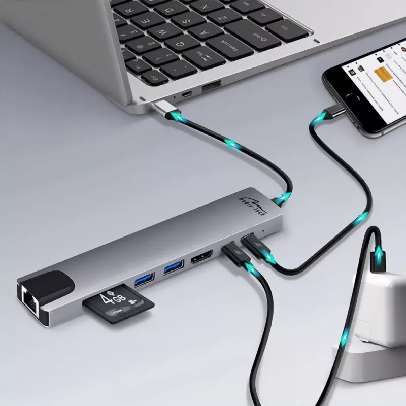 MEDIA-TECH USB 8 IN 1 GIGA LAN HUB MT5046