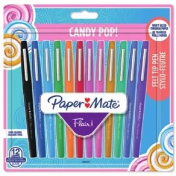 Tušinukai geliniai su dangteliu Papermate Flair Candy Pop, 12 spalvų