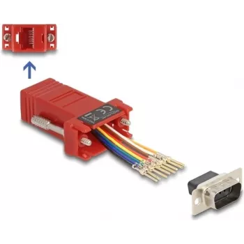 DeLOCK D-Sub 9 pin vyriškas į RJ45 moterišką surinkimo rinkinys raudonas VGA į RJ45