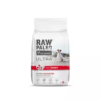 Sausas šunų ėdalas VETEXPERT RAW PALEO Ultra Mini Puppy Beef 2 kg – monoproteinė jautiena mažų veislių šuniukams
