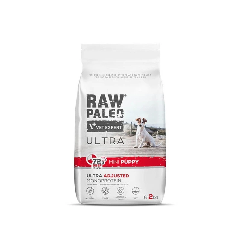 VETEXPERT RAW PALEO Ultra Mini Puppy su jautiena, sausas šuniukų ėdalas mažoms veislėms, 2 kg
