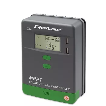 MPPT Saulės įkrovos valdiklis QOLTEC 10A 12V/24V su LCD ekranu