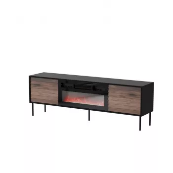Spintelė televizoriui Cama Meble CORTINA 180x40x60 cm juoda/riešutas su juodu elektriniu židiniu