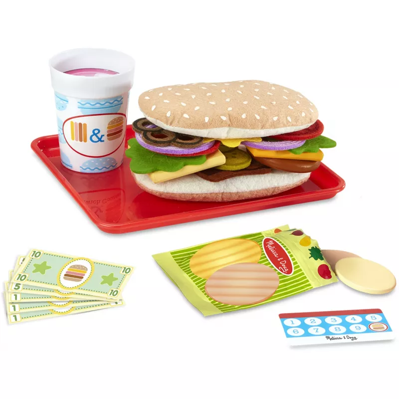 Melissa & Doug Wooden Slice & Stack Sandwich Counter with Deli Slicer – 56 dalių medinė sumuštinių prekystalio žaidimo rinkinys su pjaustykle – FSC sertifikuota