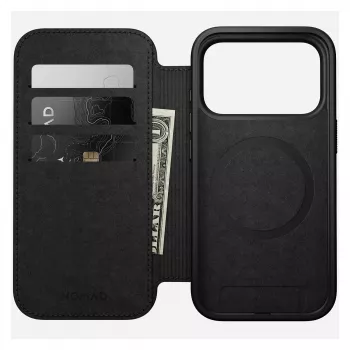 Nomad Modern Leather Folio dėklas iPhone 17 Pro, 16 cm (6,3 colio), juodas, 4 kortelių kišenės