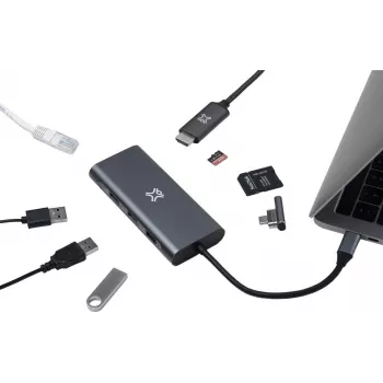 XtremeMac XWH-HUB8-13 sąsajų šakotuvas USB Type-C 40000 Mbit/s pilka