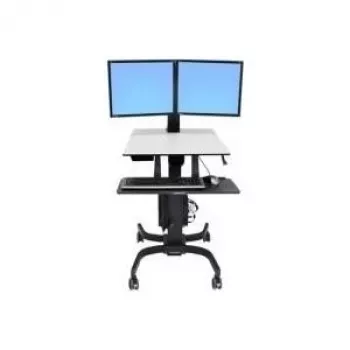 Ergotron WorkFit-C Dvigubo Ekrano Sėdėjimo-Stovėjimo Darbo Stotelė - Vežimėlis 2 LCD Ekranams/Klaviatūrai/Pelei/CPU - Pilka, Juoda - Ekrano Dydis: 55,9 cm (22) - Tvirtinimo Sąsaja: 100 x 100 mm, 75 x 75 mm