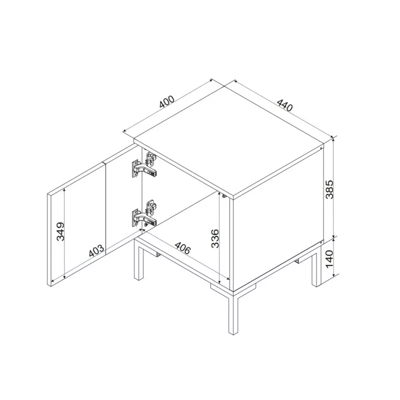 Naktinis staliukas Cama Meble MERCI 44x40x52,5 cm, juodas ir ąžuolo, MDF/medžio drožlių plokštė, 2 vnt.
