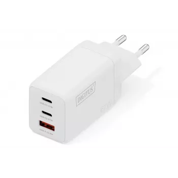 Sieninis įkroviklis DIGITUS DA-10303 67W GaN, 2× USB-C + 1× USB-A, 100–240 V, baltas