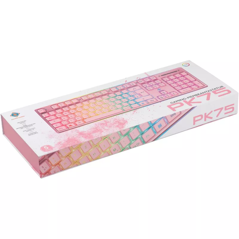 Deltaco GAM-021-RGB-P-DE - pilno dydžio (100%) klaviatūra - USB - membraniniai klavišai - QWERTZ - rožinė