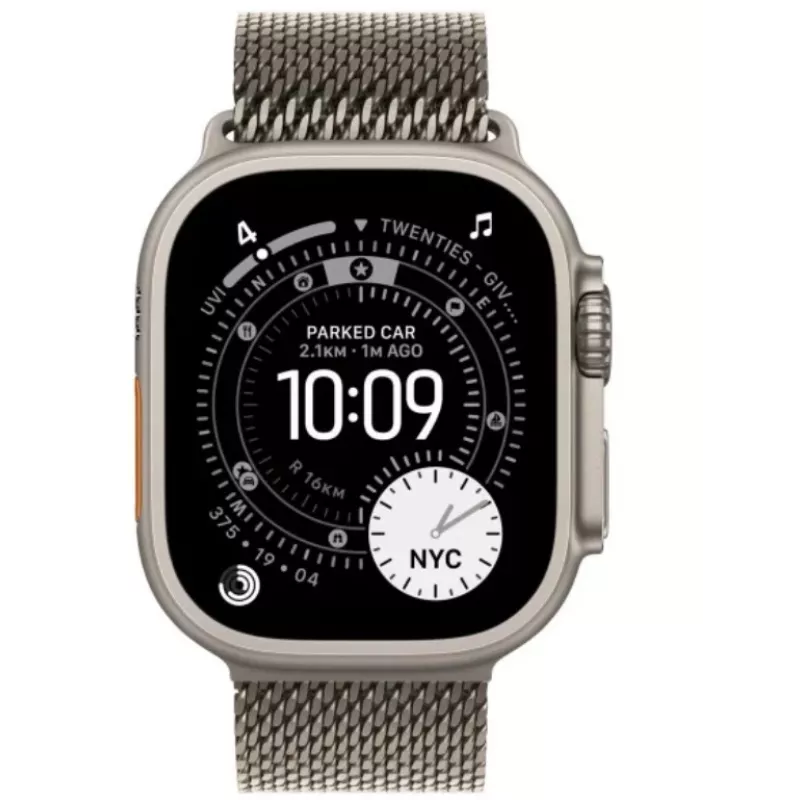 Išmanusis laikrodis Apple Watch Ultra 3 GPS + Cellular 49mm natūralaus titano korpusas su natūralaus titano Milano kilpa – 64GB, OLED, 422×514, atsparus vandeniui 100m, didelis