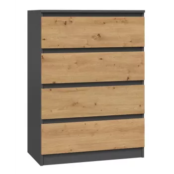 Komoda Top e Shop M4 ANTRACYT/ARTISAN — 4 stalčiai, antracitinė ir ąžuolo apdaila, 700×400×970 mm, medžio drožlių plokštė